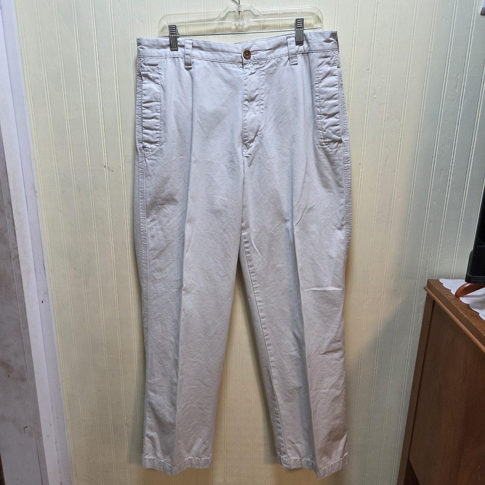 IZOD Pants Mens 36x31 Beige Pleated‎ Chino Cotton Casual Straight Leg Khaki